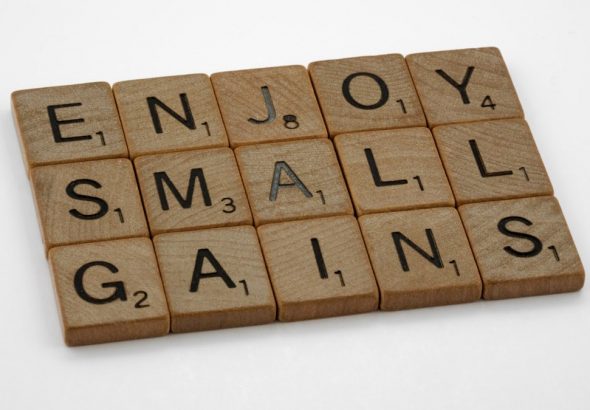 scrabble, scrabble pieces, lettering, letters, wood, scrabble tiles, white background, words, quote, letters, type, typography, design, layout, focus, bokeh, blur, photography, images, image, enjoy small gains, one step at a time, one day a time, incremental gains, measure, progress, steady progress, relentless, training, fitness, weight training, strength training, ageing, never give up, life, love life, optimism, mindfulness, reality, life coach, emotional health,